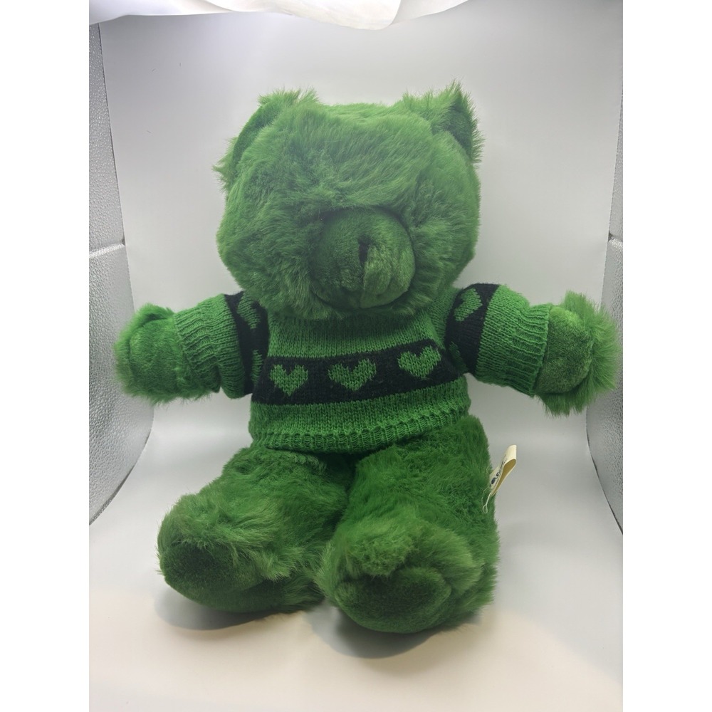 CHOSUN Vintage‎ Plush 16" Teddy Bear Bright Green Stuffed Animal 1980's Sweater